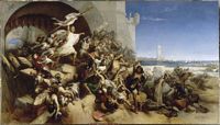 La defensa de la Rodas por Fúlicas de Villaret, pintura de Gustaf Wappers. Haga clic para ampliar la imagen.