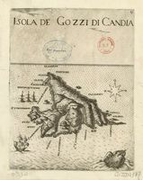 L’île de Gavdos en Crète. Gravure de l'Isola de Gozzi di Candia par Marco Boschini en 1651. Cliquer pour agrandir l'image.