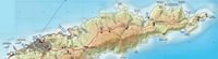L’île d’Hydra dans le golfe Saronique.Carte topographique de l'est de l'île. Cliquer pour agrandir l'image.