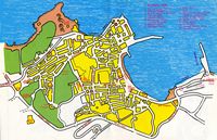 L'île de Mykonos. Carte de la ville. Cliquer pour agrandir l'image.