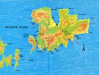 L'île de Mykonos. Carte de l'île. Cliquer pour agrandir l'image.