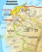 L’île de Nissiros dans le Dodécanèse. Carte topographique de la région de Mandraki. Cliquer pour agrandir l'image.