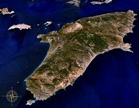 Satellitenphoto von Rhodos. Klicken, um das Bild zu vergrößern.