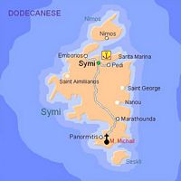 L’île de Symi en mer Égée. Carte de l'île. Cliquer pour agrandir l'image.