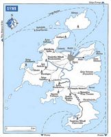 L’île de Symi en mer Égée. Carte routière de l'île. Cliquer pour agrandir l'image.