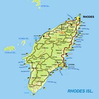 Wegenkaart van het eiland Rhodos. Klikken om het beeld te vergroten.