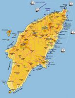 Carte touristique de l'île de Rhodes. Cliquer pour agrandir l'image.