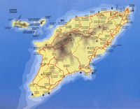 Χάρτης ελληνικός και λατινικός του νησιού της Ρόδου. Κάντε κλικ για μεγέθυνση.