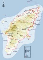 Carte touristique de l'île de Rhodes. Cliquer pour agrandir l'image.