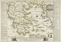 La mer Égée en Grèce. Carte de la Grèce ottomane, Duval, Paris, 1674. Cliquer pour agrandir l'image.