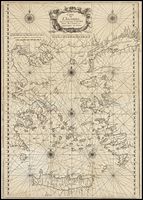 La mer Égée en Grèce. Carte par le vice-amiral Olivier en 1746. Cliquer pour agrandir l'image.
