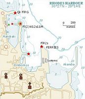 Plan van de haven van Rhodos. Klikken om het beeld te vergroten.
