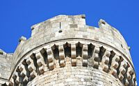 Battlements of the Gate St. Catherine fortifications of Rhodes. Click to enlarge the image.