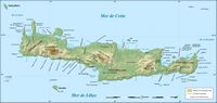 Géographie de l’île de Crète. Carte de géographie physique (d'après une carte d'Éric Gaba). Cliquer pour agrandir l'image.