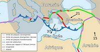 Géologie de l'île de Crète. Situation tectonique de la Crète (auteur Éric Gaba). Cliquer pour agrandir l'image.