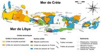 Géologie de l'île de Crète. Carte géologique (auteur Creutzburg). Cliquer pour agrandir l'image.