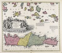 L’île de Crète à l'époque ottomane. Carte ancienne de la Crète par Johann Baptist Homann à Nuremberg en 1720. Cliquer pour agrandir l'image.
