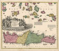 L’île de Crète à l'époque vénitienne. Carte de la Crète à l'époque vénitienne (auteur Johann Baptist Homann, 1720). Cliquer pour agrandir l'image.
