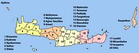 Informations touristiques sur la Crète. Carte des anciennes éparchies (auteur Pitichinaccio). Cliquer pour agrandir l'image.
