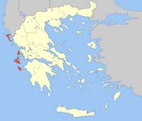 La mer Ionienne en Grèce. Situation des îles Ioniennes (auteur Pitichinaccio). Cliquer pour agrandir l'image.