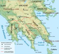 La région du Péloponnèse. Carte de la Laconie antique (auteur Marsyas). Cliquer pour agrandir l'image.