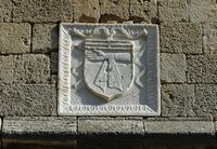 Inn of France, escutcheon of Philippe Villiers de l'Isle-Adam, Street of the Knights in Rhodes. Click to enlarge the image.