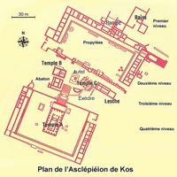 Plan de l'Asclépiéion de Kos. Cliquer pour agrandir l'image.