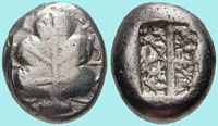 Stater of Camiros to fig leaf, to 500-480 BC. Click to enlarge the image.