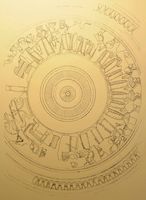 Le site archéologique d'Eleutherne en Crète. Dessin d'une cuvette à motif de danse rituelle (auteur  MaE). Cliquer pour agrandir l'image.