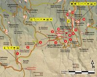 Le site archéologique d'Eleutherne en Crète. Carte du sentier européen E4 - Sections 46-47 d'Arkadi à Eleftherna puis Margarites. Cliquer pour agrandir l'image.