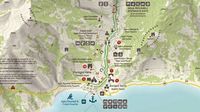 Les gorges de Samaria en Crète. Carte de la partie inférieure des gorges de Samaria. Cliquer pour agrandir l'image.