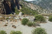 Les gorges de Samaria en Crète. Ruines hellénistiques de la cité antique de Tarra (auteur Zde). Cliquer pour agrandir l'image.