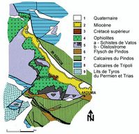 Le village d’Agios Pavlos en Crète. Carte géologique de la zone de Vatos. Cliquer pour agrandir l'image.