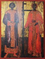 Le village d’Avdou en Crète. Icône de saint Constantin et de sainte Hélène au musée de Gouverniotissa. Cliquer pour agrandir l'image.