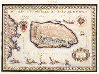 L’île de Spinalonga en Crète. La forteresse de Spinalonga par Francesco Basilicata en 1618. Cliquer pour agrandir l'image.