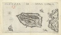 L’île de Spinalonga en Crète. Gravure de la Fortezza di Spinalonga par Marco Boschini en 1651. Cliquer pour agrandir l'image.
