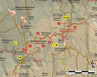 Le village de Gonia en Crète. Carte du sentier européen E4 - Section 73 d'Ano Valmonero à Armeni. Cliquer pour agrandir l'image.