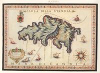 Le village de Gouvès en Crète. Carte ancienne de l'îlot de Dia par Francesco Basilicata en 1618. Cliquer pour agrandir l'image.