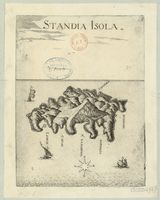 Le village de Gouvès en Crète. Gravure de l'Isola de Standia par Marco Boschini en 1651. Cliquer pour agrandir l'image.
