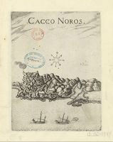 Le village de Gouvès en Crète. Gravure du mont Cacco Noros (Kako Oros) par Marco Boschini en 1651. Cliquer pour agrandir l'image.