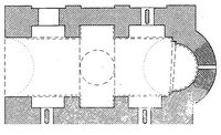 Le village de Kalyvès en Crète. Plan au sol de l'église Saint-Nicolas à Kyriakosellia (auteur Klaus Gallas, 1983). Cliquer pour agrandir l'image.