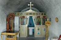 Kapel Saint-Panteleimon van de vesting van Monolithos in Rhodos. Klikken om het beeld te vergroten.