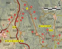 Le village de Myrtia en Crète. Carte du sentier européen E4 - Sections 63 et 64 d'Archanes à Myrtia puis Agarathos. Cliquer pour agrandir l'image.