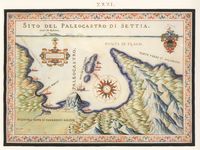 Le village de Palékastro en Crète. Carte ancienne de la forteresse par Francesco Basilicata en 1618. Cliquer pour agrandir l'image.