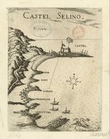 Le village de Paléochora en Crète. Gravure de Castel Selino par Marco Boschini en 1651. Cliquer pour agrandir l'image.