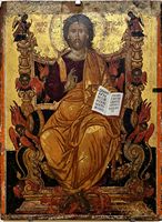 Le monastère d'Agia Triada en Crète. Icône du Christ Trônant d'Emmanuel Skordilis (auteur RL0919). Cliquer pour agrandir l'image.