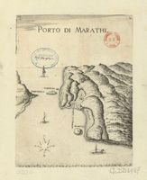 La presqu’île de l’Akrotiri en Crète. Gravure du Porto di Marathi par Marco Boschini en 1651. Cliquer pour agrandir l'image.