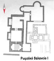 La cité antique d'Aptera en Crète. Plan des thermes romains de l'est de la cité antique d'Aptera. Cliquer pour agrandir l'image.
