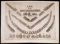 Le village de Souda en Crète. Rassemblement de la flotte chrétienne dans la baie de Souda le 31 août 1570 (gravure de Mario Cartaro). Cliquer pour agrandir l'image.