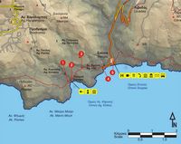 Le village de Sougia en Crète. Carte du sentier européen E4 - Section 08 de Lissos à Sougia. Cliquer pour agrandir l'image.